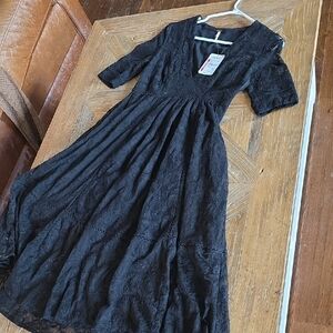 New Gorgeous Free People Black Lace Midi Dress! Xs/s